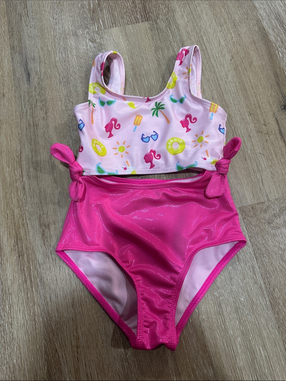 Girls' Pink one Piece out Swim Set with Summer Print